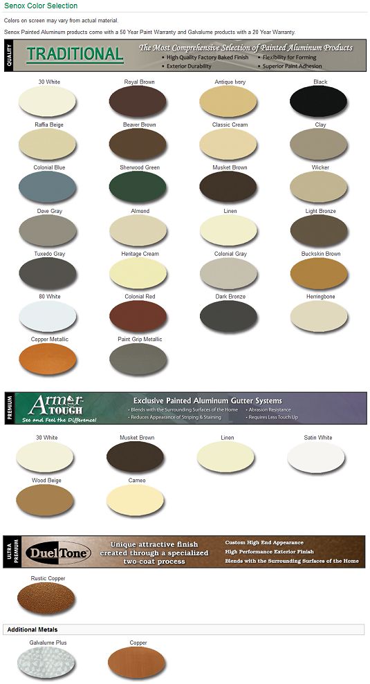 Rain Gutter Color Chart